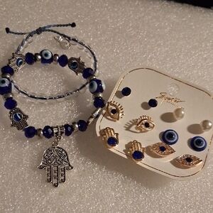 Blue and Silver Hamsa Hand Bracelet